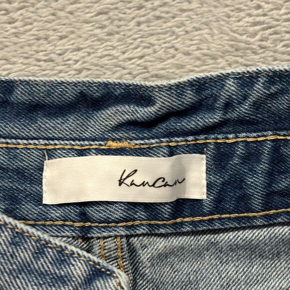 Kancan Shorts Womens 3/25 "Truly High‎ Rise 90's Bermuda Shorts" Distressed Blue - Picture 3 of 12